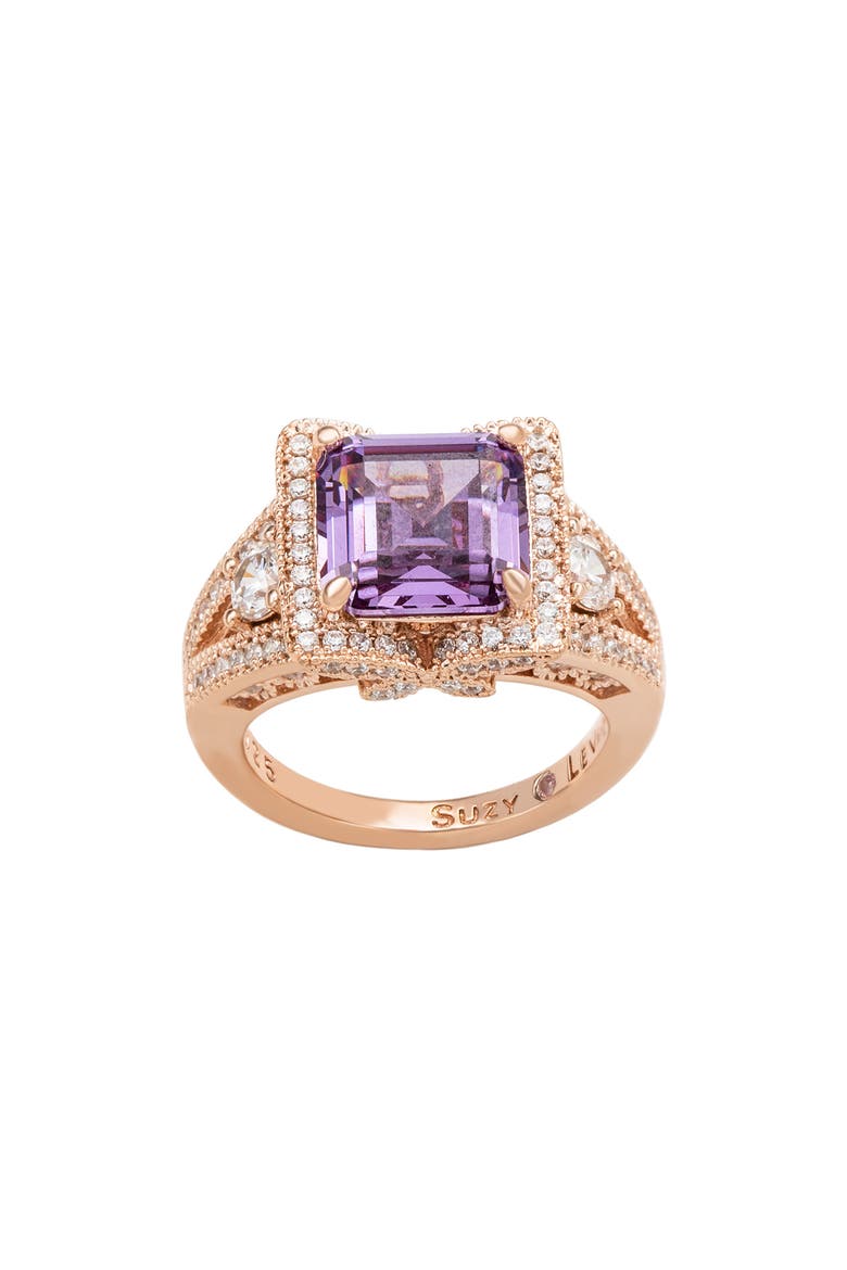 Asscher Cubic Zirconia Engagement Ring, Alternate, color, PURPLE