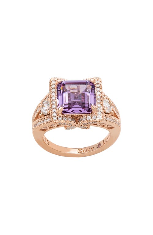 Suzy Levian Asscher Cubic Zirconia Engagement Ring In Gold