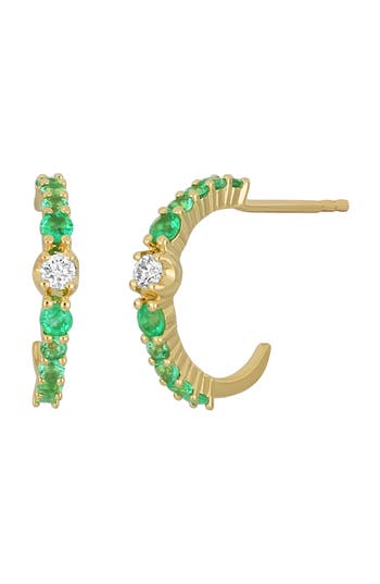 Bony Levy El Mar Diamond & Gemstone Hoop Earrings In 18k Yellow Gold - Emerald