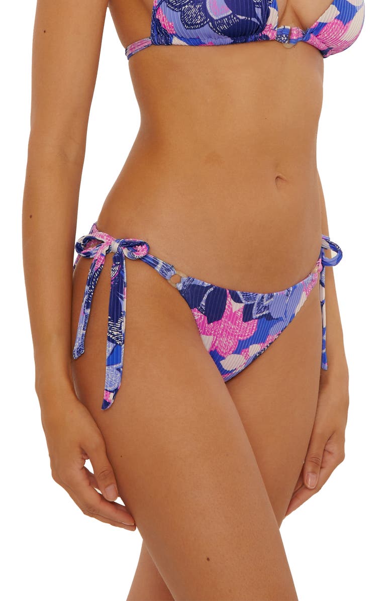 Becca Lanai Tie Side Rib Bikini Bottoms, Alternate, color, Blue Multi