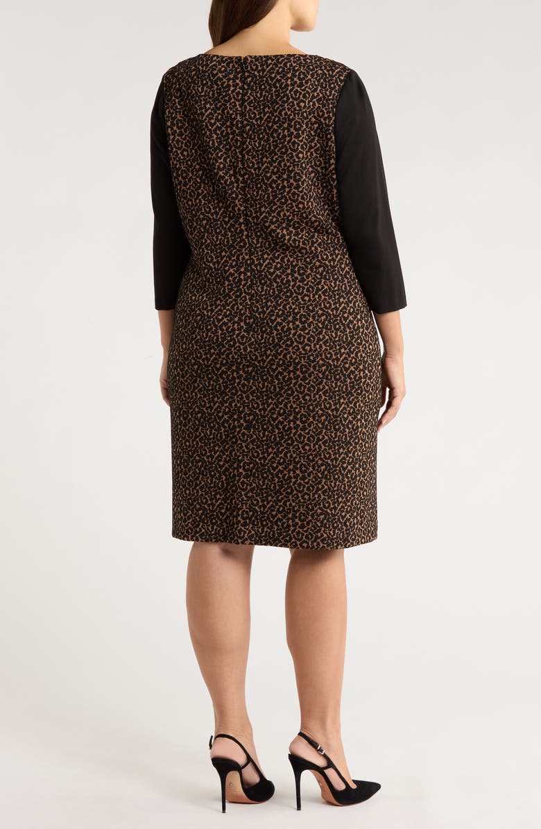 KASPER Contrast Long Sleeve Dress, Alternate, color, Dark Camel/ Black
