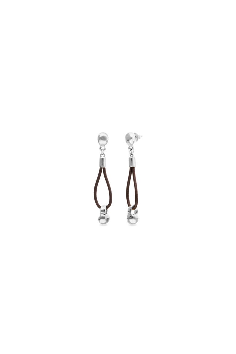 Long Leather Earrings with Sterling Silver-Plated Dial Detail, Main, color, Silver