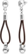 UNODE50 Long leather earrings with sterling silver-plated dial detail