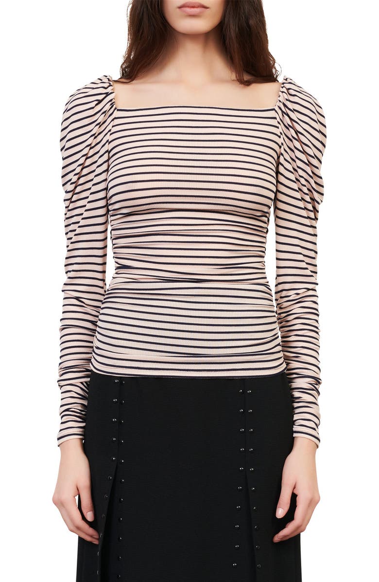 maje Take Square Neck Long Sleeve T-Shirt, Main, color, Pink / Navy