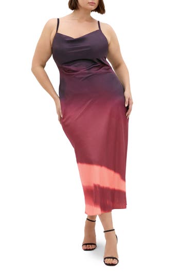 City Chic Ombré Cowl Neck Slipdress In Red