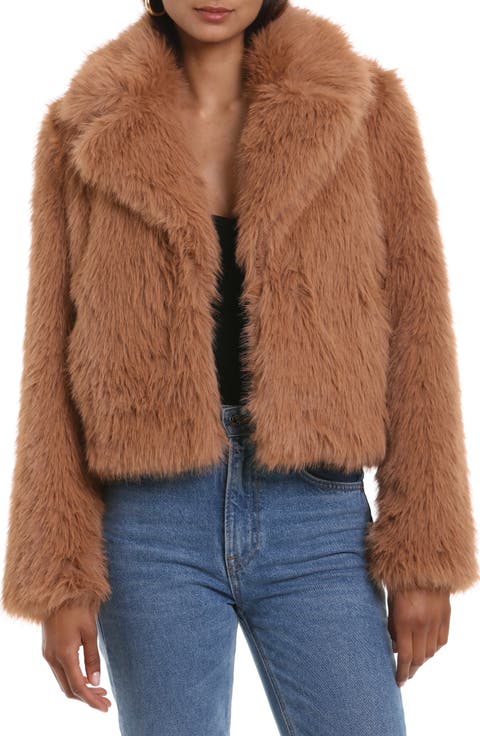 Notch Collar Faux Fur Crop Jacket