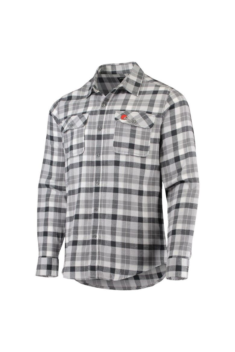 Men's Antigua Charcoal/Gray Cleveland Browns Ease Flannel Long Sleeve Button-Up Shirt, Alternate, color, Charcoal