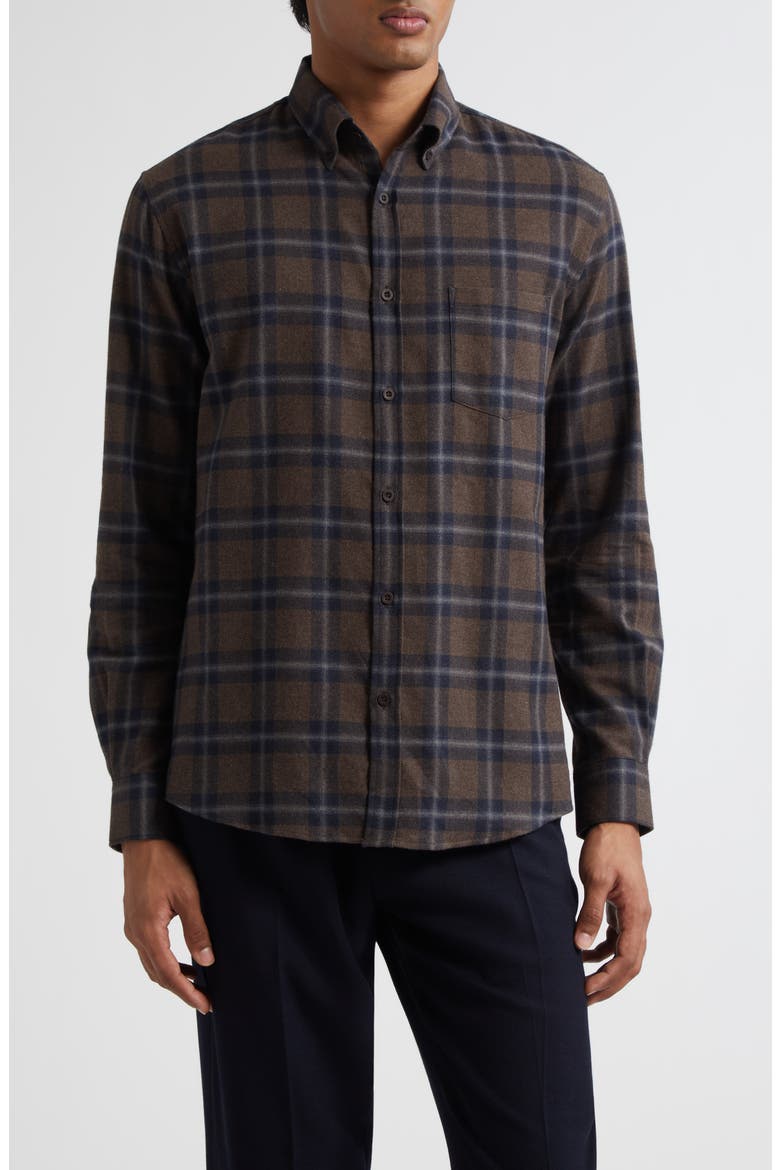 Check Brushed Cotton Flannel Button-Down Shirt, Main, color, BARK CHECK