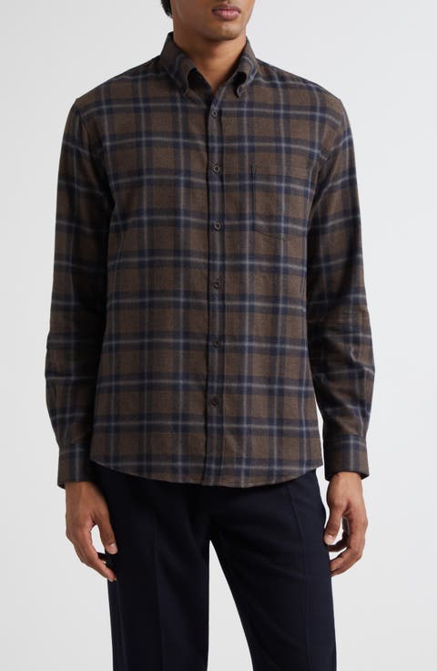 Check Brushed Cotton Flannel Button-Down Shirt