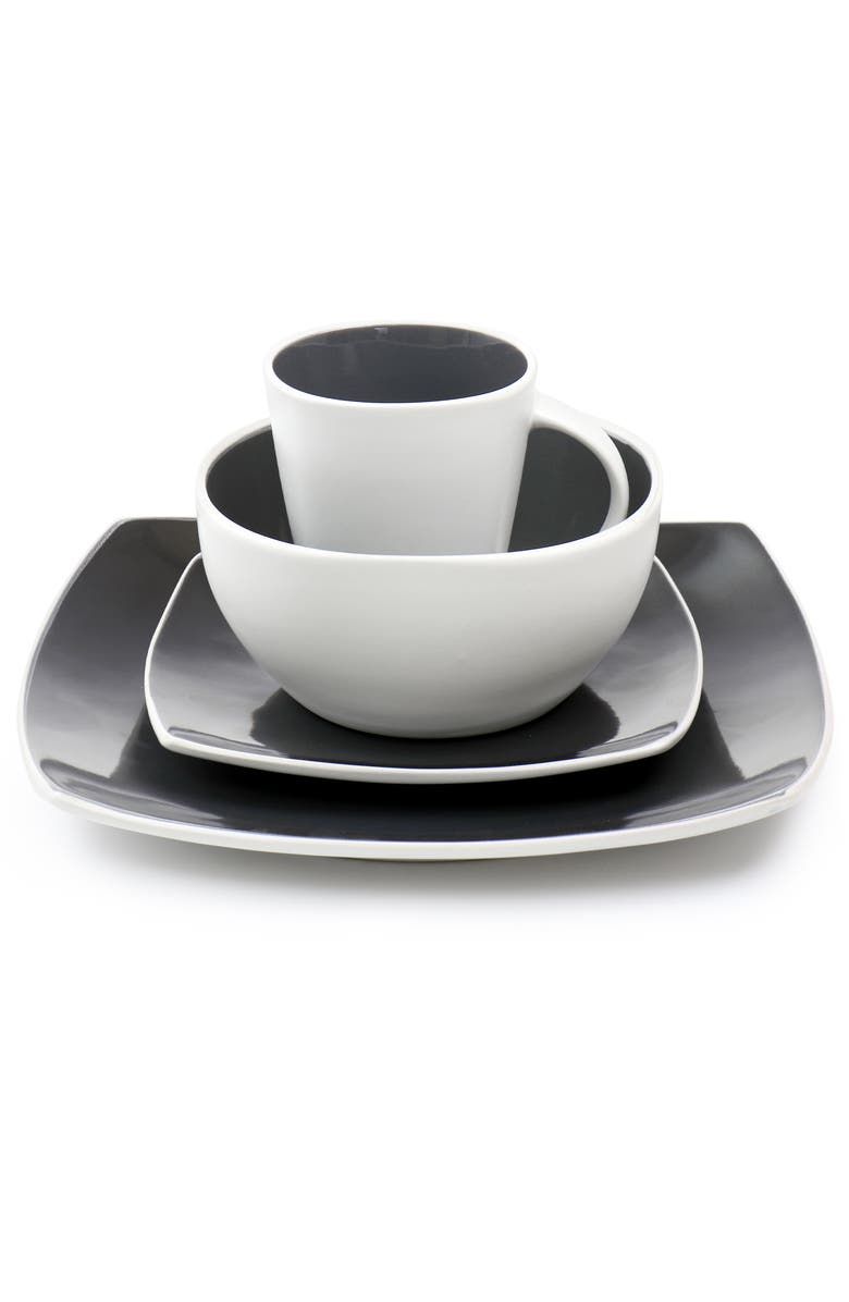 Gibson Elite 16 Piece Stoneware Dinnerware Set, Alternate, color, Grey