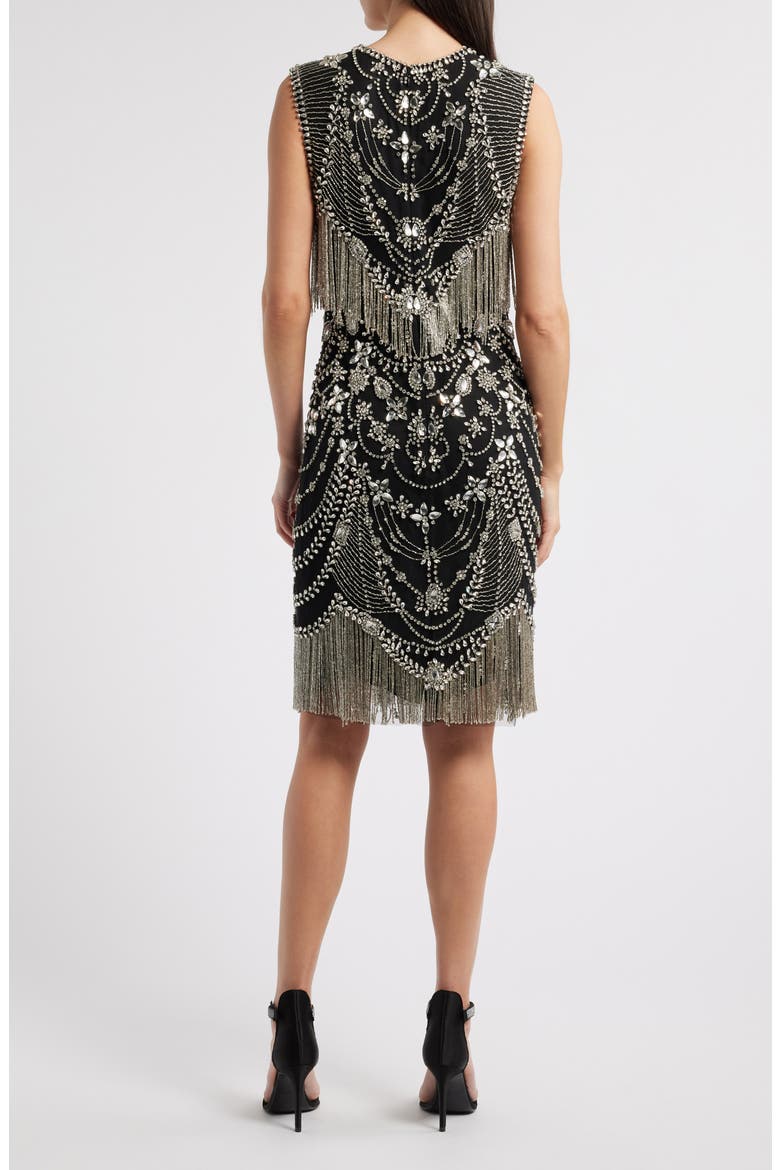 Beaded Fringe Cocktail Dress, Alternate, color, SILVER