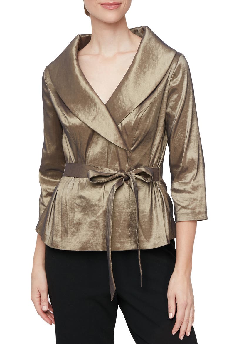 Tie Waist Brushed Taffeta Top, Main, color, BRONZE