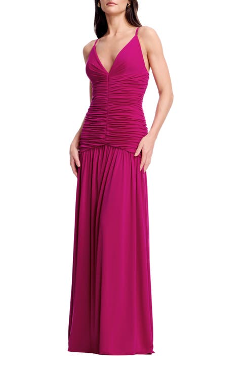 Elora Ruched Plunge Neck Gown