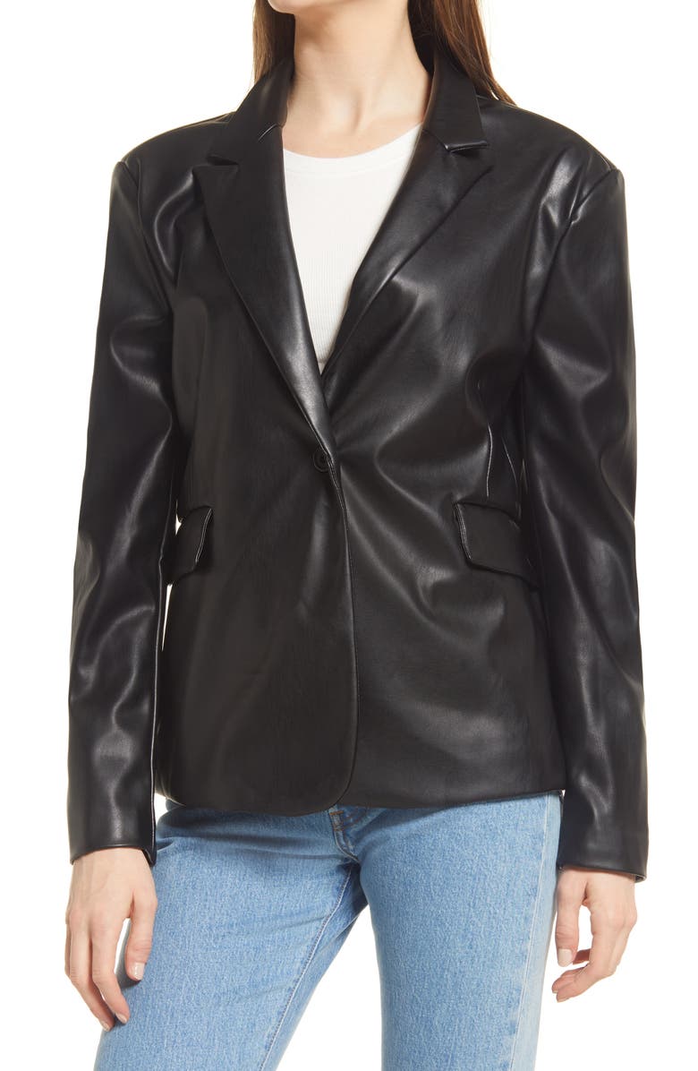 Open Edit Faux Leather Blazer, Alternate, color, 