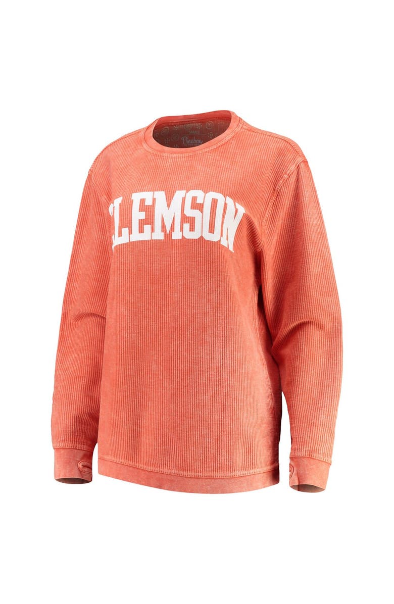 PRESSBOX Women's Pressbox Orange Clemson Tigers Comfy Cord Vintage Wash Basic Arch Pullover Sweatshirt, Alternate, color, Orange