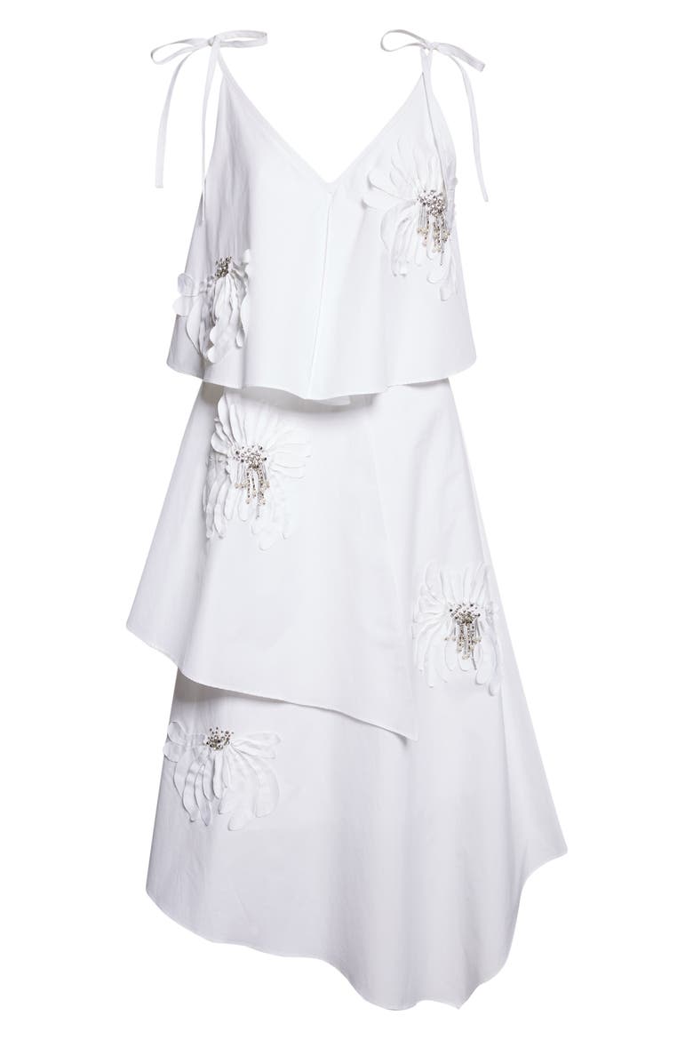 Floral Appliqué Layered Midi Dress, Alternate, color, WHITE