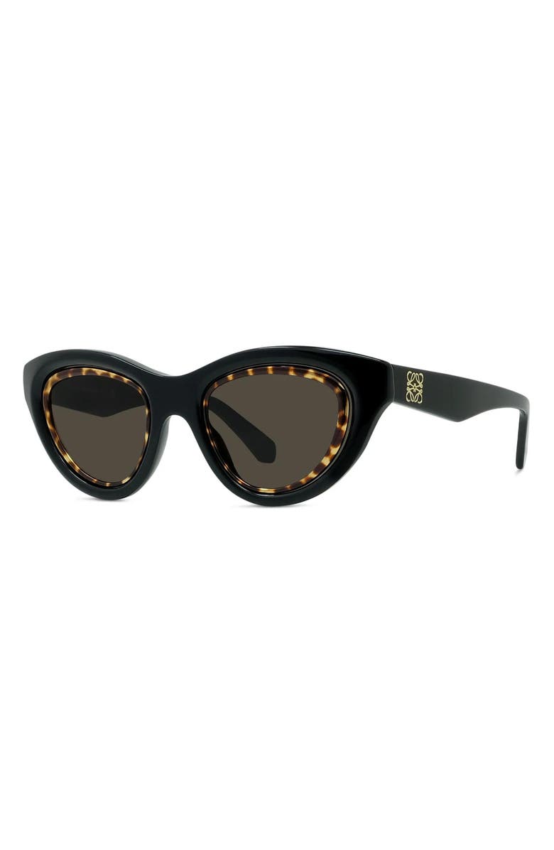 Loewe Anagram 53mm Cat Eye Sunglasses, Alternate, color, Shiny Black / Brown
