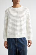 MM6 Maison Margiela Open Knit Stripe Cotton Crewneck Sweater