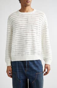 MM6 Maison Margiela Open Knit Stripe Cotton Crewneck Sweater