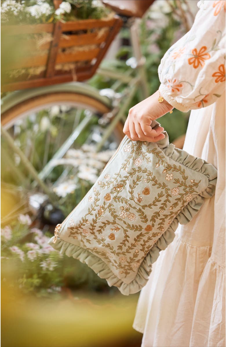 Elizabeth Scarlett Mediterranean Garden Velvet Everyday Pouch, Alternate, color, Sage