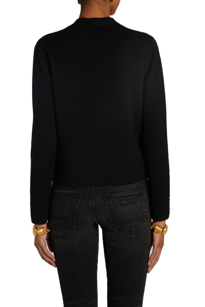 Cashmere Crewneck Cardigan, Alternate, color, BLACK