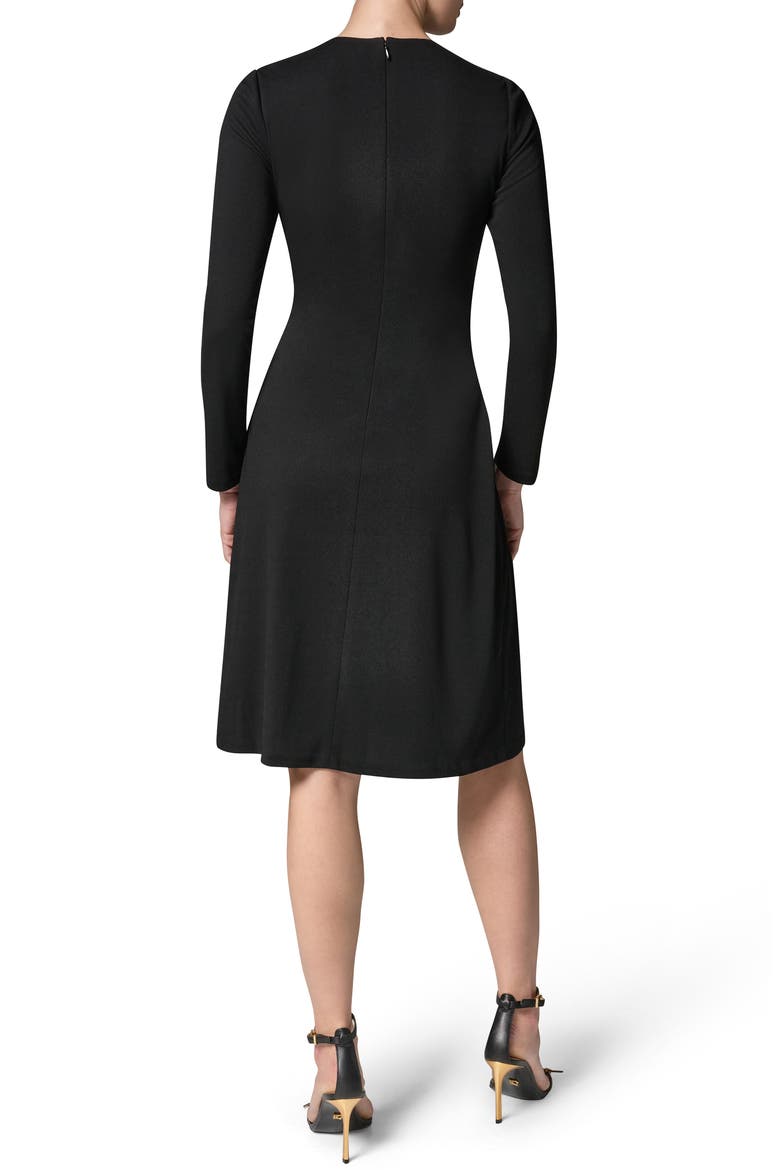 Side Drape Long Sleeve Dress, Alternate, color, BLACK