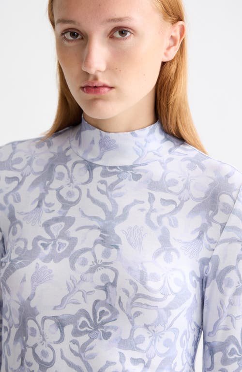 Scotch & Soda Print Mock Neck Top In White