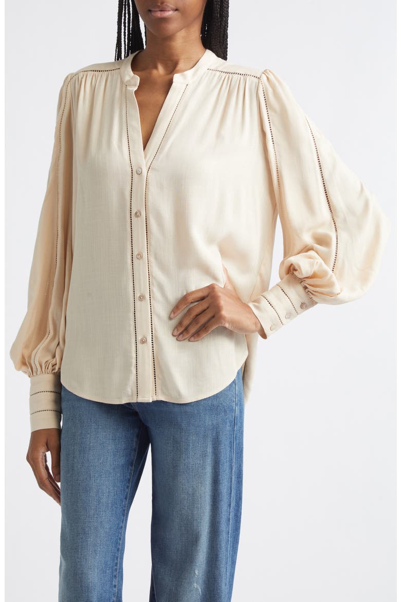 Kiera Ladder Trim Blouse, Main, color, BISCUIT