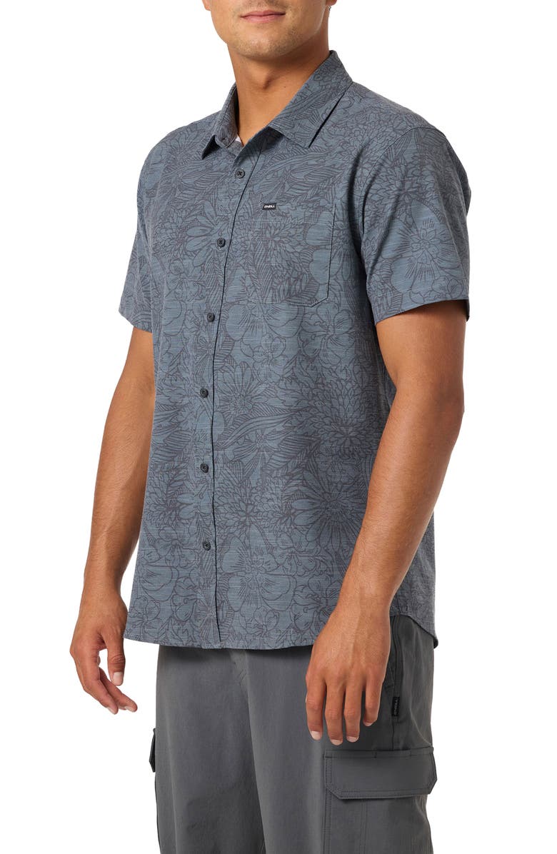 O'Neill UPF Slub Standard Short Sleeve Performance Button-Up Shirt, Alternate, color, Dark Shadow