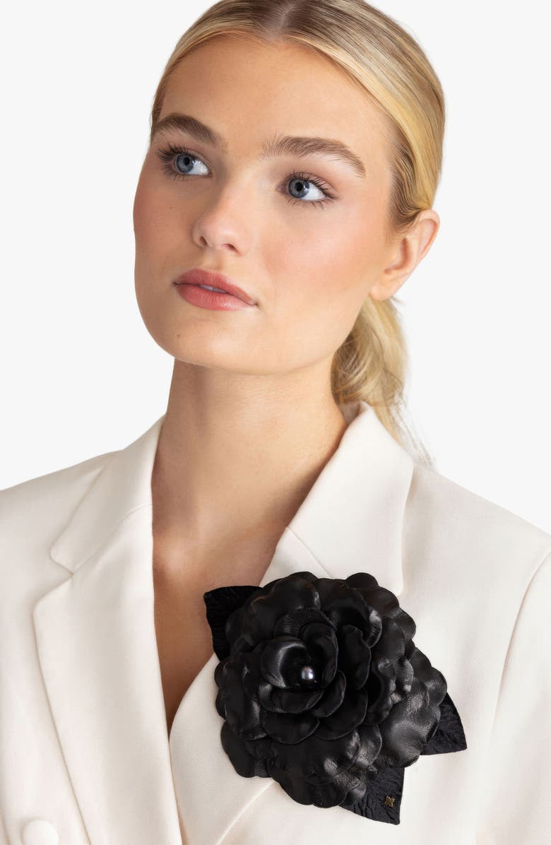 Helena Simon The Large Black Gardenia Floral Brooch, Alternate, color, Black
