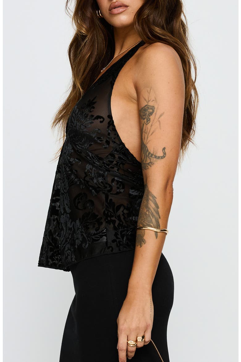 Velvet Burnout Babydoll Halter Top, Alternate, color, BLACK