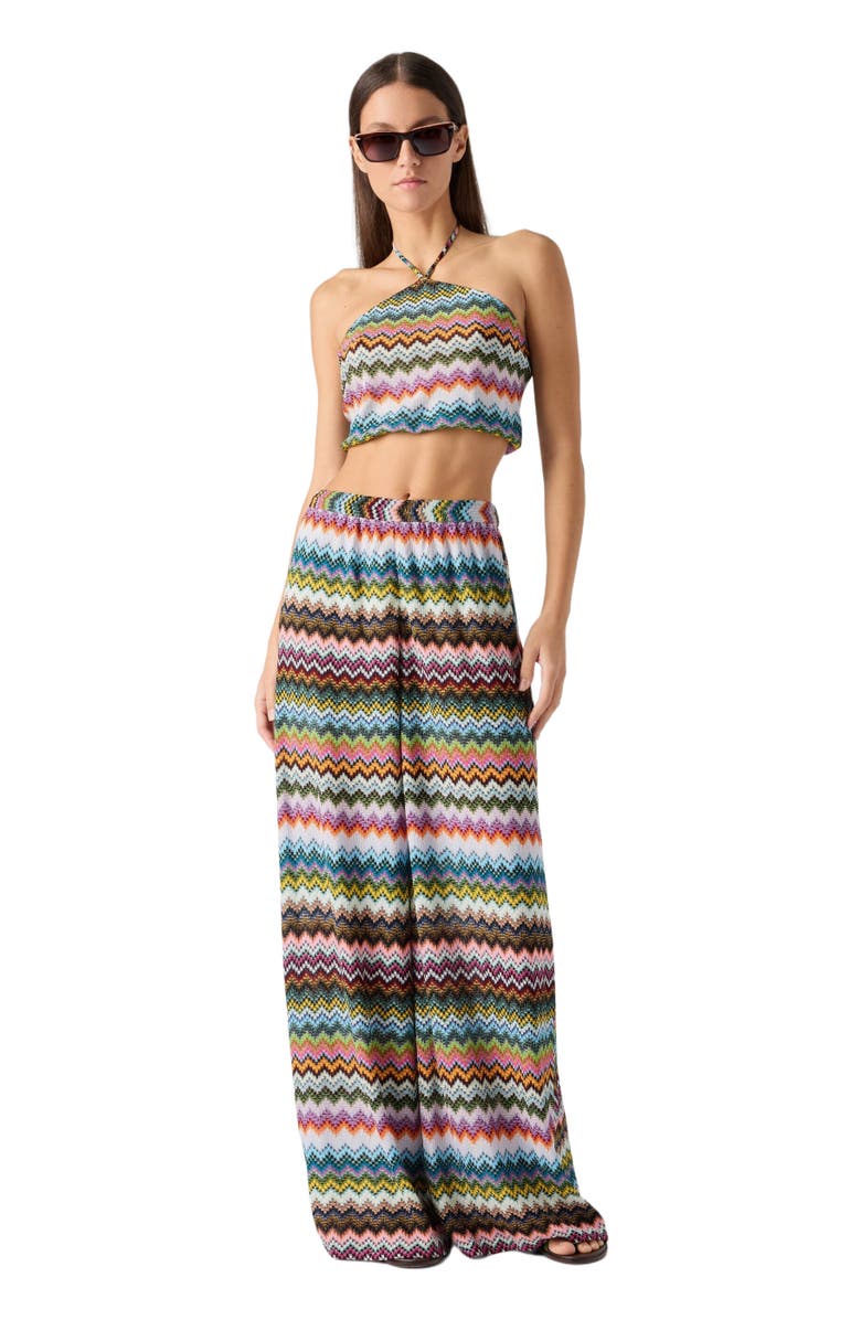 Missoni Top In Lamé Viscose With Pixel-effect Zigzag Pattern And Halter Neckline, Main, color, Black & Multicoloured