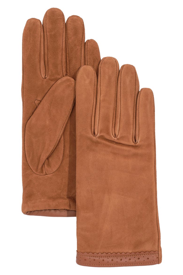 Wingtip Leather Gloves, Alternate, color, TOBACCO