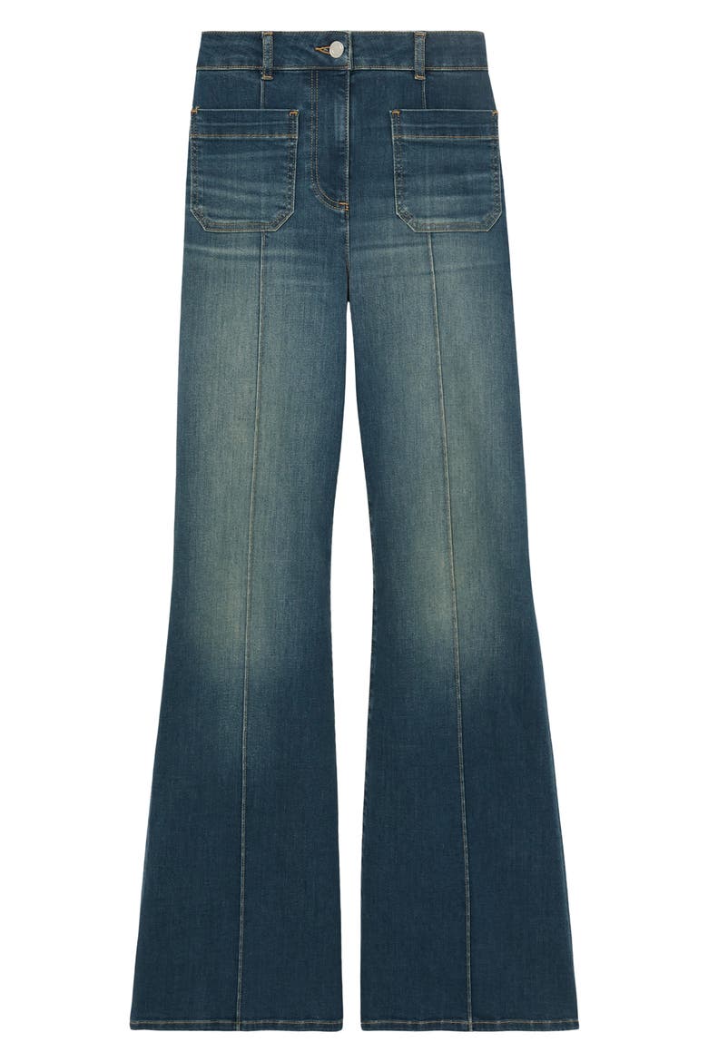 Sakura Pintuck Patch Pocket Wide Leg Jeans, Alternate, color, MID BLUE