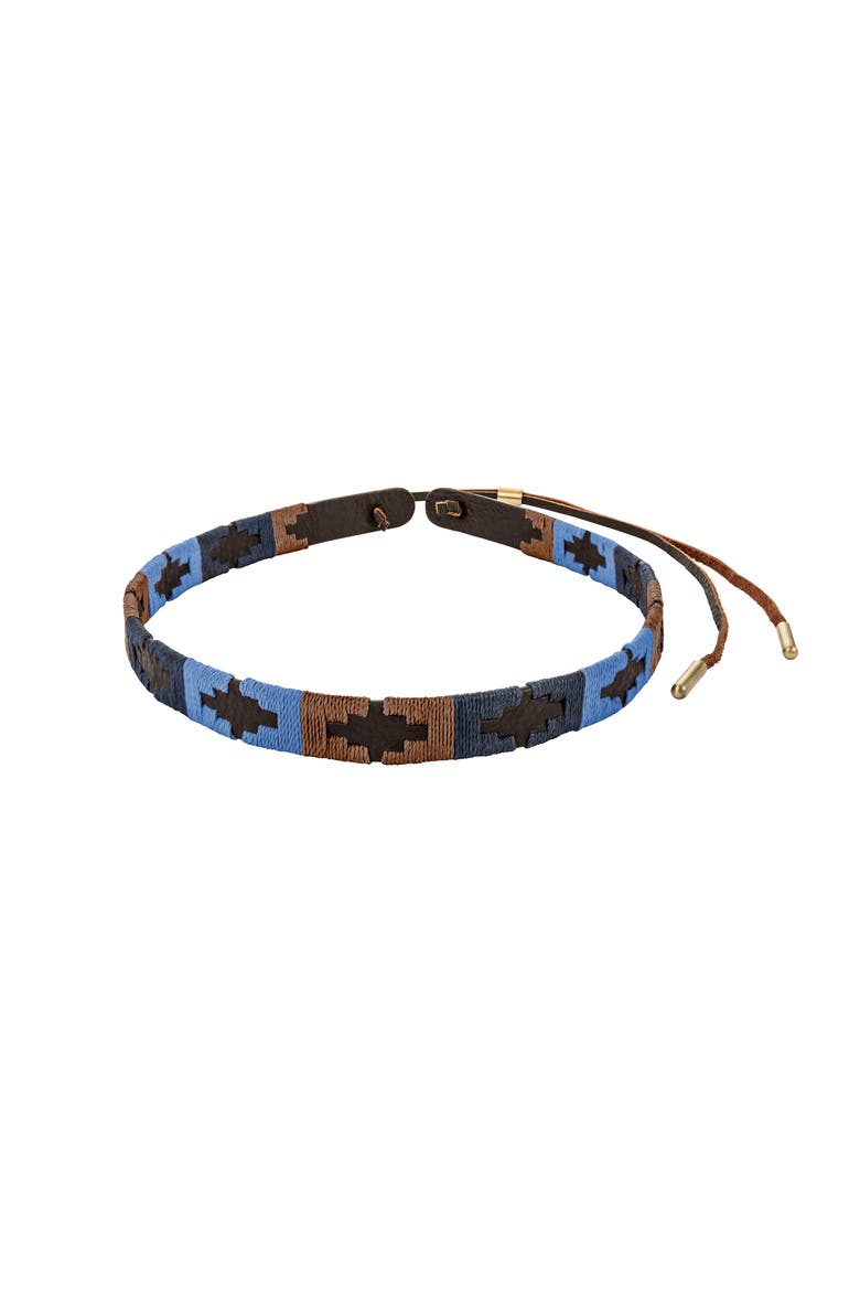 Leather Hat Band - Block Pattern, Main, color, Brown/Blue