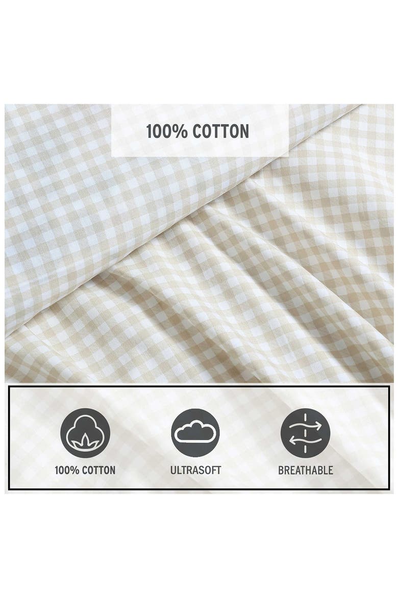 Little Gingham 200 Thread Count Cotton Percale Full Sheet Set, Alternate, color, LT-PASTEL BROWN