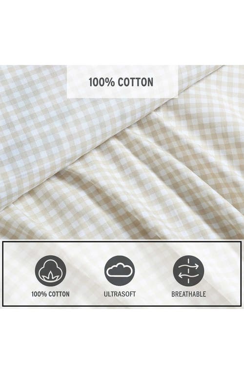 Eddie Bauer Little Gingham 200 Thread Count Cotton Percale Queen Sheet Set In Lt-pastel Brown