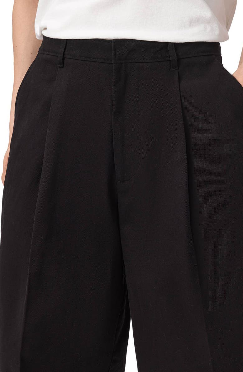 AllSaints Castro Pleated Cotton Shorts, Alternate, color, Black