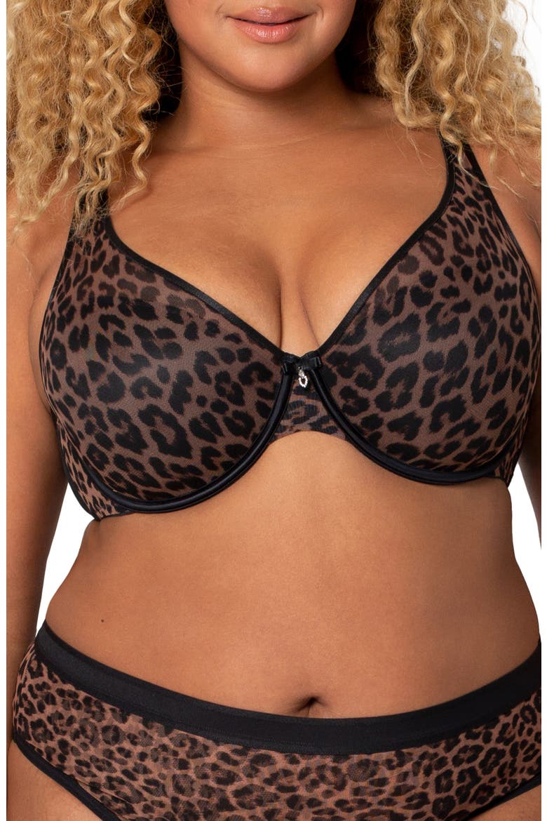 Sheer Mesh Plunge T-Shirt Bra, Alternate, color, DESIGNER LEOPARD