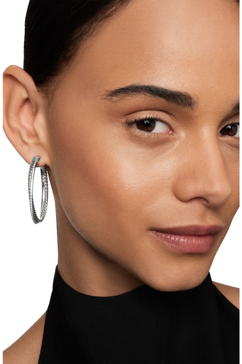 Extra Large Crossover Hoop Earrings with Diamonds, Alternate, color, SILVER/ DIAMOND