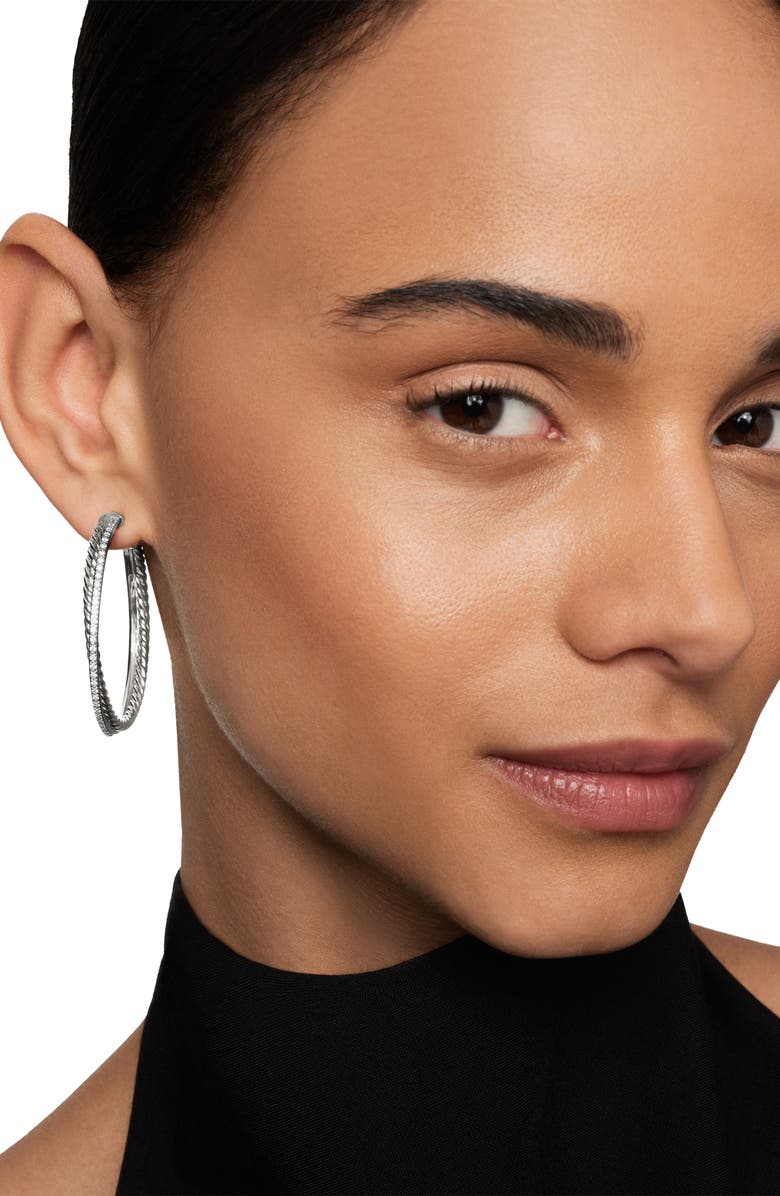 David Yurman Extra Large Crossover Hoop Earrings with Diamonds, Alternate, color, Silver/ Diamond
