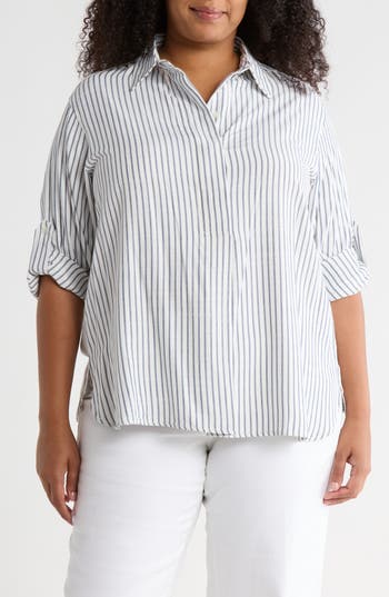 Max Studio Stripe Popover Tunic In White