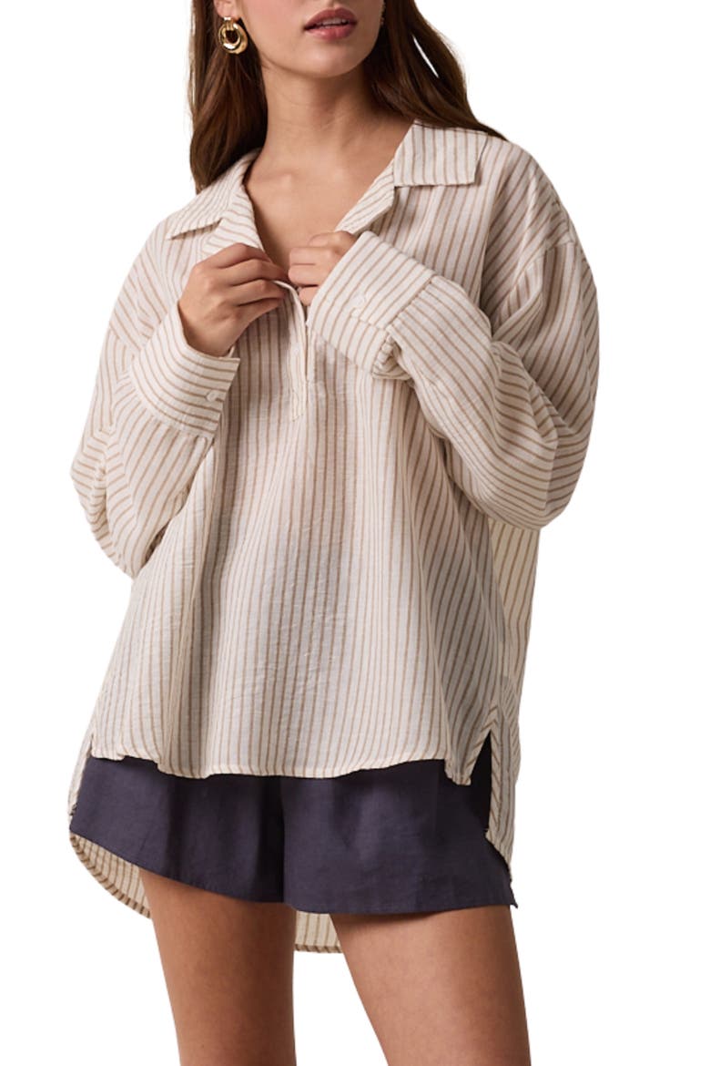 Striped Long Sleeve Shirt, Main, color, MOCHA/ WHITE