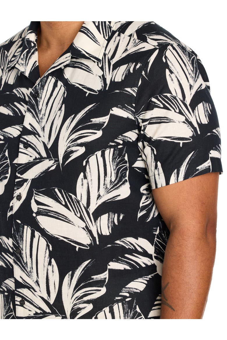 Big & Tall Printed Leaf Camp Shirt, Alternate, color, BLACK