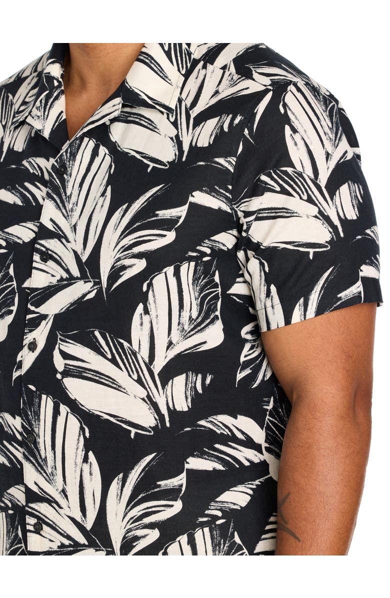 Perry Ellis Big & Tall Printed Leaf Camp Shirt, Alternate, color, Black