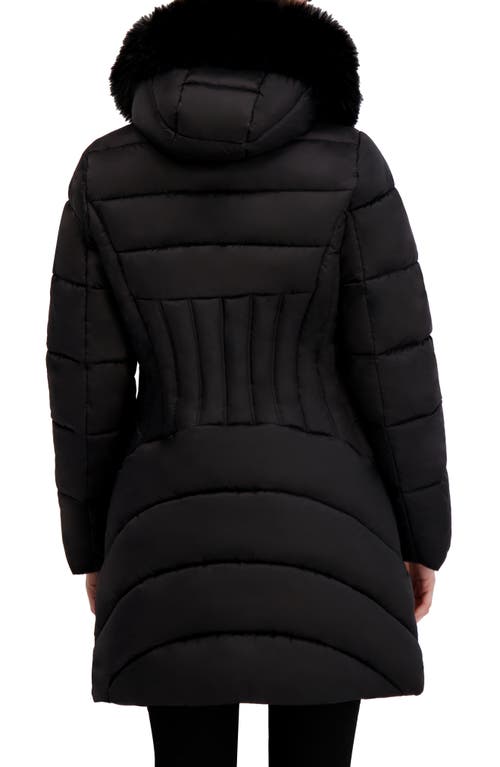 Laundry By Shelli Segal Puffer Jacket With Faux Fur Trim Hood In Black