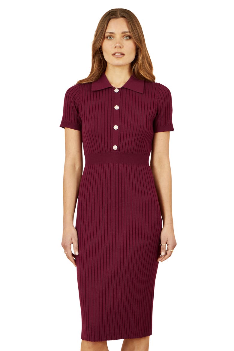 Fitted Rib Knitted Midi Dress, Alternate, color, Burgundy