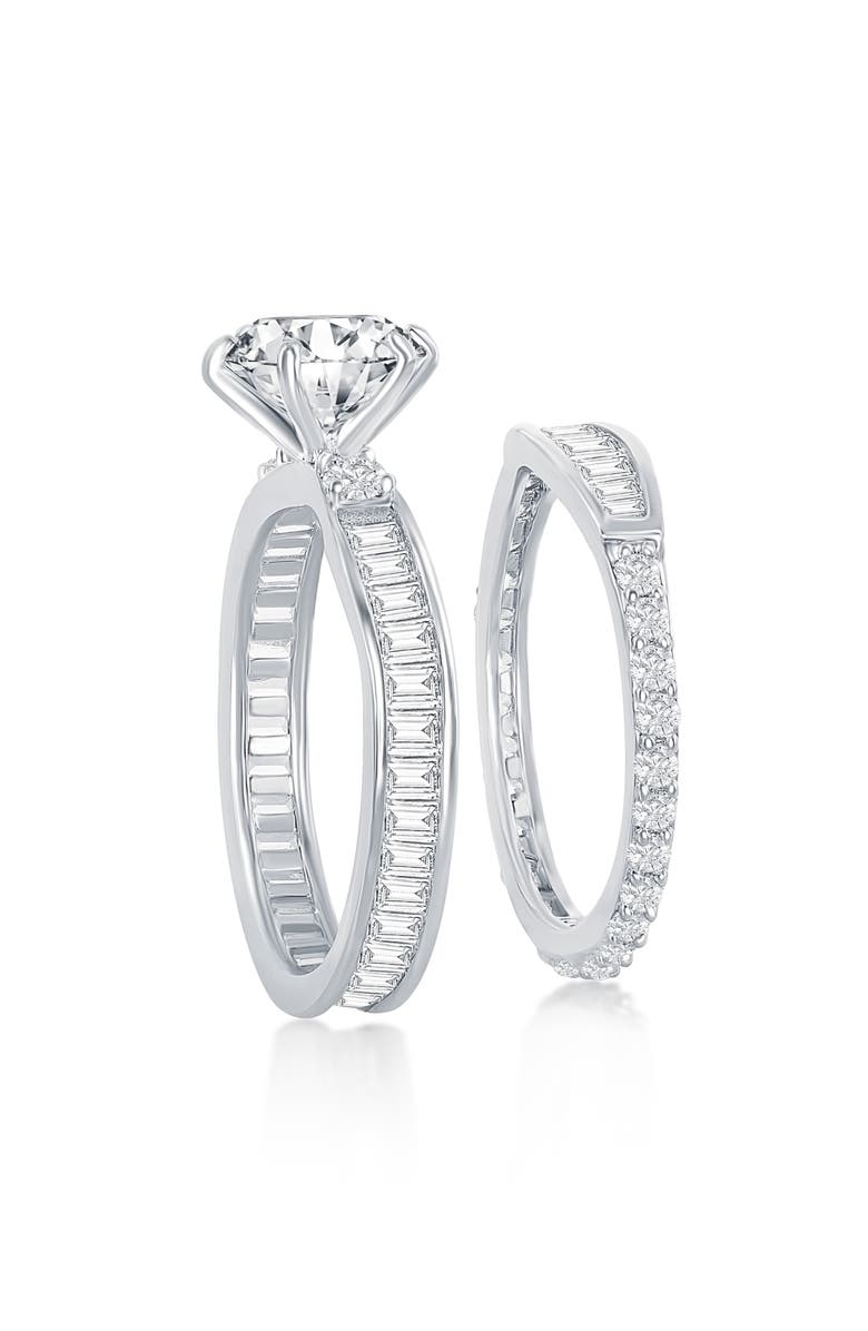 SIMONA Sterling Silver Baguette & Round Cubic Zirconia Engagement Ring Set, Alternate, color, Silver