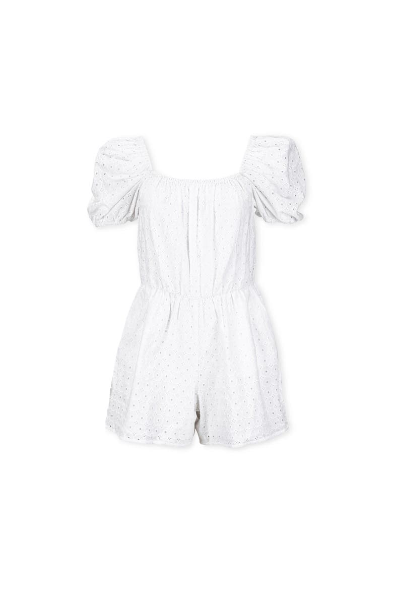Women's Organic Puff Sleeve Eyelet Romper, Alternate, color, White Circle Grid Eyelet