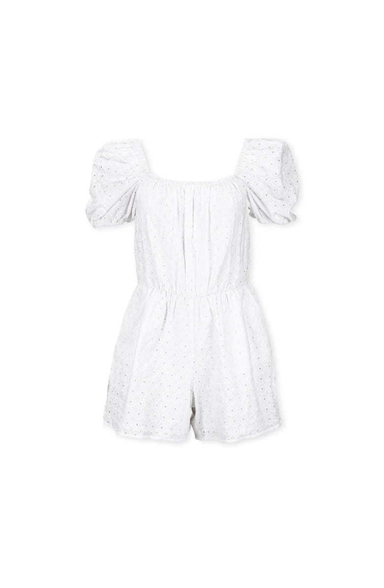 Hope & Henry Women's Organic Puff Sleeve Eyelet Romper, Alternate, color, White Circle Grid Eyelet